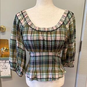 Free People Plaid Green and Black Women's Top S/P